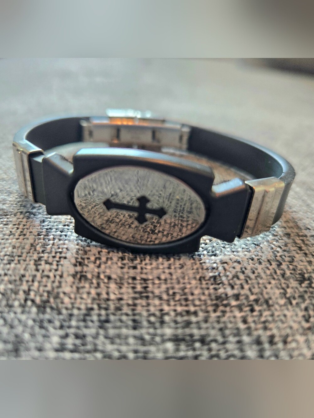 Black Men's Cross Accent Silicone Bracelet